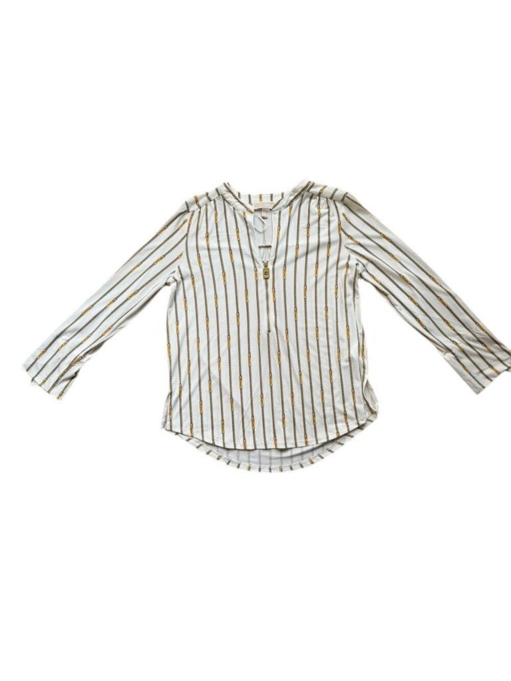 Michael Kors Women's Medium Gold Stripe Keyhole Blouse 3/4 Sleeve NWOT.